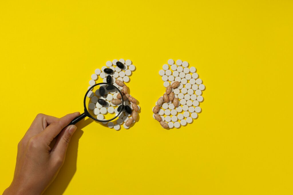 For national kidney month, kidneys on a yellow background.