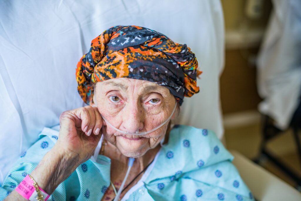 Patient on hospital bed, close up